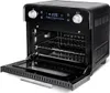 A black mini oven with its door open, showing the interior racks and a digital display on the front panel. Anteprima dell’immagine prodotto