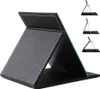 A black foldable travel mirror is shown in a triangular stand position, with three smaller diagrams on the right illustrating different stand angles. Produktbild-Vorschau