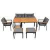 A garden lounge set with a table, chairs, and ottomans on a white background. Produktbild-Vorschau