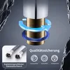 Close-up of a faucet connection with hoses and quality assurance icons. Produktbild-Vorschau