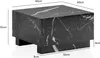 A black marble-effect cube coffee table with dimensions indicated by text overlays. Voir les images du produit