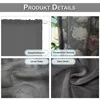 A collage of four images showcasing details of a dark gray curtain, including its texture, transparency, and hanging mechanism. Produktbild-Vorschau