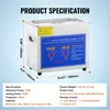 Product specifications for a digital ultrasonic cleaner with dimensions and features listed. Produktbild-Vorschau