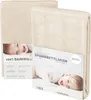 Two folded baby fitted sheets are shown, one in front of the other, with a baby's face visible on the packaging of the front sheet. Produktbild-Vorschau