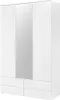 A white three-door wardrobe with a mirrored center door and two drawers at the bottom. Produktbild-Vorschau