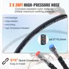 Close-up view of a black high-pressure hose with various features highlighted with text overlays and close-up insets. Anteprima dell’immagine prodotto