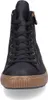 A close-up, front-facing view of a black high-top sneaker with a brown sole. Produktbild-Vorschau