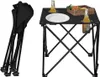 A folded and unfolded portable table with drinks and fruit. Produktbild-Vorschau