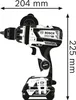 A line drawing of a Bosch cordless impact drill with dimensions indicated. Anteprima dell’immagine prodotto