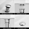 Collage of four images showing the installation steps of a sink drain assembly. Produktbild-Vorschau