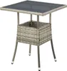 A square outdoor table made of polyrattan with a glass top and a storage compartment in the middle. Produktbild-Vorschau
