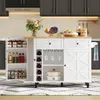 A white kitchen island with a wooden countertop is shown in a kitchen setting. Podgląd zdjęcia produktu