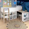 Lit surélevé avec bureau & rangement - 90 x 200 cm - Blanc Voir les images du produit 2