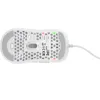 The underside of a white gaming mouse with RGB lighting visible through the honeycomb shell. Podgląd zdjęcia produktu