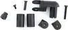A collection of black bicycle mirror parts and fasteners arranged on a white background. Náhľad obrázku produktu