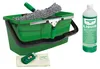 A window cleaning kit including a bucket, squeegee, scrubber, and cleaning liquid. Podgląd zdjęcia produktu