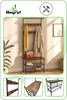 A collage of images showcasing a coat rack with a bench, including close-ups of its components. Podgląd zdjęcia produktu