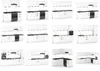 A collage of different kitchen configurations and cabinet layouts. Produktbild-Vorschau