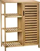 A wooden cabinet with shelves and a slatted door. Produktbild-Vorschau
