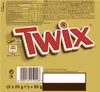The back of a Twix chocolate bar packaging, showing nutritional information, ingredients, and a barcode. Podgląd zdjęcia produktu