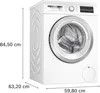 A white Bosch washing machine with dimensions marked. Anteprima dell’immagine prodotto