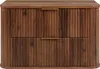 A dark brown wooden cabinet with two drawers and gold handles, presented against a white background. Podgląd zdjęcia produktu
