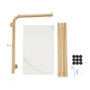 A disassembled gold coat rack with a white marble-effect shelf and hardware, laid out on a white background. Náhled obrázku produktu