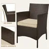 A brown rattan chair with a khaki cushion, shown with close-up insets highlighting design features. Produktbild-Vorschau