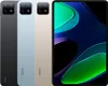 Three tablets in different colors are shown side-by-side, with a fourth tablet displaying a colorful wallpaper. Produktbild-Vorschau