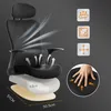 An exploded view of an ergonomic office chair, highlighting its features with diagrams and a hand demonstrating the cushion's softness. Anteprima dell’immagine prodotto