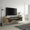 A modern living room with a wall-mounted TV unit featuring an electric fireplace. Produktbild-Vorschau