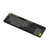 A black and gray keyboard with yellow accents, presented on a white background. Produktbild-Vorschau
