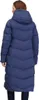 A woman wearing a long blue puffer coat, viewed from the back. Produktbild-Vorschau