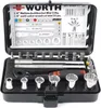 A black metal case containing a 23-piece mini socket wrench set from Würth. Produktbild-Vorschau