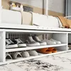 A bunk bed with a shoe rack and storage underneath, showing various shoes and slippers. Anteprima dell’immagine prodotto