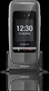 A product shot of a flip phone on a charging dock, with a reflection. Podgląd zdjęcia produktu