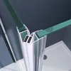 Close-up view of a shower cabin corner with glass panels and aluminum frame. Produktbild-Vorschau