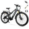 A full-shot image of a gray electric bicycle with black tires and gold suspension forks, presented on a white background. Accessories like a multi-tool, pump, and tire levers are shown in the upper right corner. Produktbild-Vorschau