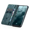 A teal flip case for a smartphone is shown open, revealing card slots and a phone with a wallpaper. Produktbild-Vorschau