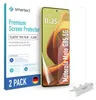 A product package for a screen protector, with a phone displaying a screen protector as an example. Produktbild-Vorschau