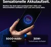 A hand holding a smartphone displaying a charging animation, with text overlays highlighting battery and charging specifications. Náhled obrázku produktu