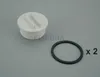 A white plastic skimmer cap and a black rubber gasket are shown on a light gray background. Produktbild-Vorschau