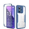 A blue and transparent phone case is shown next to a phone displaying its screen. Produktbild-Vorschau