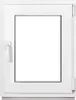 A white window frame with a clear glass pane, shown from the front. Produktbild-Vorschau