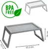 A collage showing a breakfast table for beds, with dimensions and a BPA-free logo. Produktbild-Vorschau