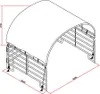A 3D line drawing of a tunnel-like shelter with a curved roof and metal frame. Produktbild-Vorschau