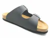 A single black sandal with two adjustable straps and a cork sole is shown against a white background. Produktbild-Vorschau