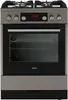 A front view of a stainless steel gas and electric oven/stove. Produktbild-Vorschau
