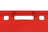 A close-up view of the top edge of a red plastic storage crate, showing the handles and structural details. Voir les images du produit