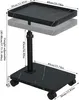 A black marble-patterned adjustable height side table with wheels. Produktbild-Vorschau